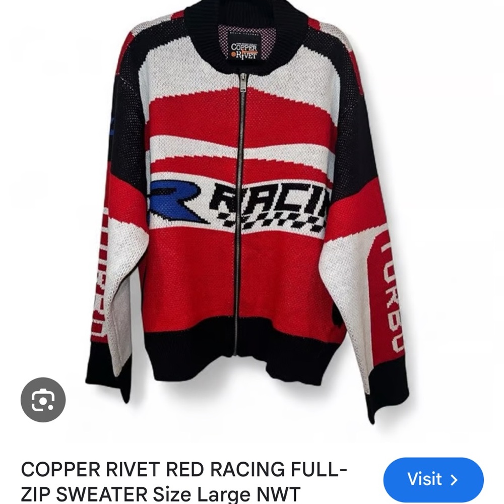 Copper Rivet Red Racing Full-Zip Sweater
